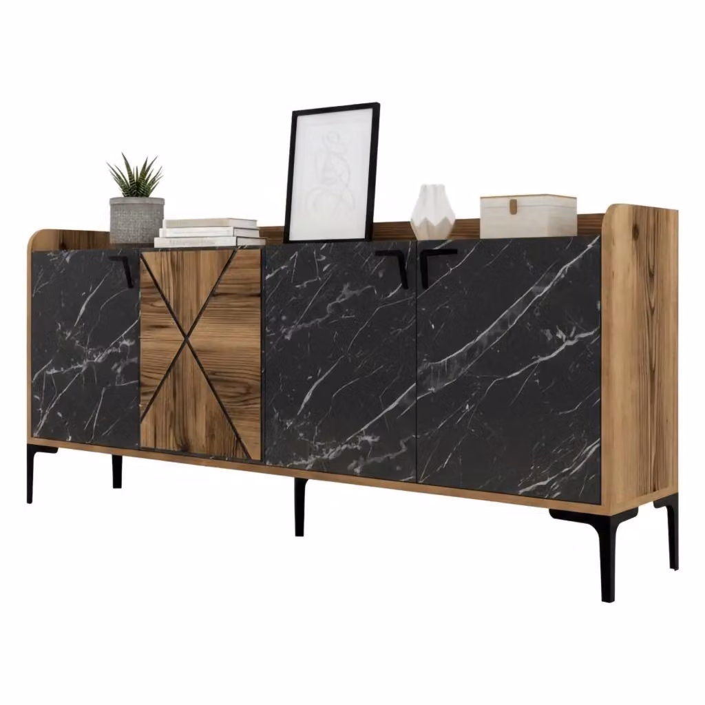 Madia Fay DMORA Credenza Moderna con 2 Ripiani, Marrone e Nero, L: 180 cm, P: 35 cm, H: 79 cm – 2