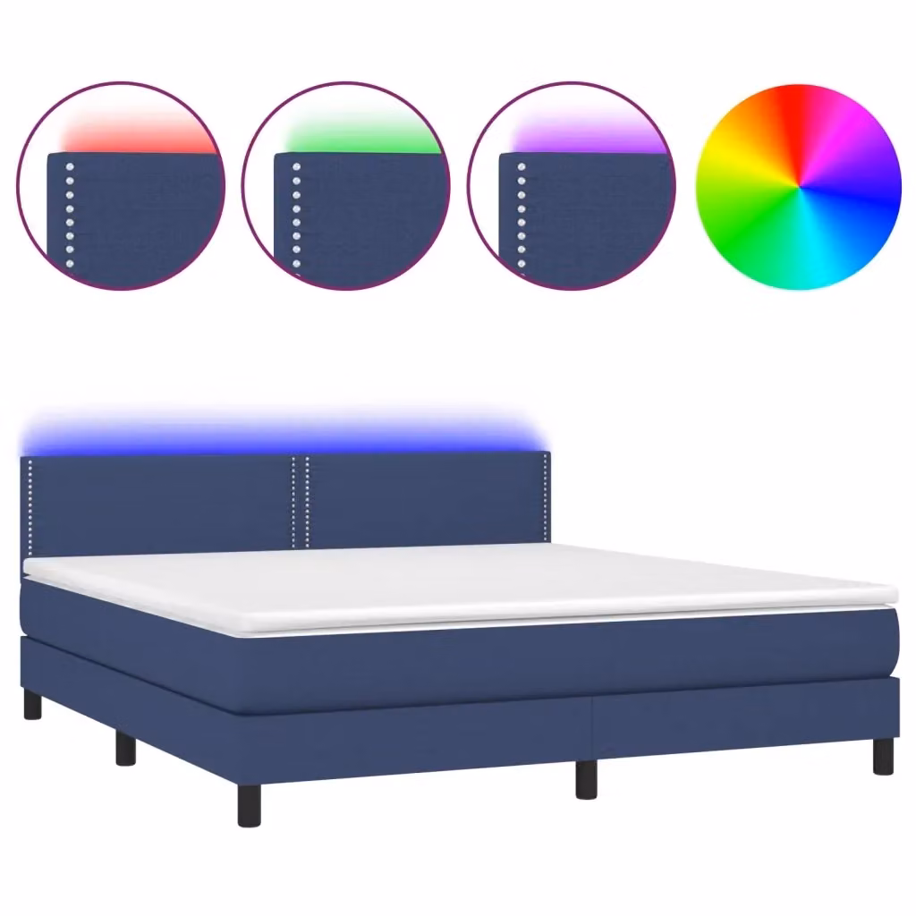 Letto a molle con materasso vidaXL in tessuto blu e bianco con illuminazione LED e porta USB L/P/H: 180 x 200 x 78 cm – 2