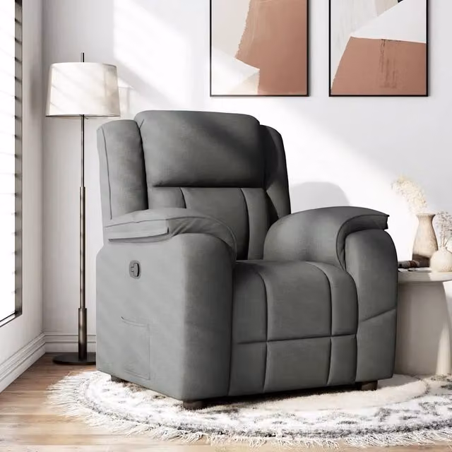 Poltrona Reclinabile Moderna vidaXL in Tessuto Grigio con Braccioli e Leva Manuale – 1
