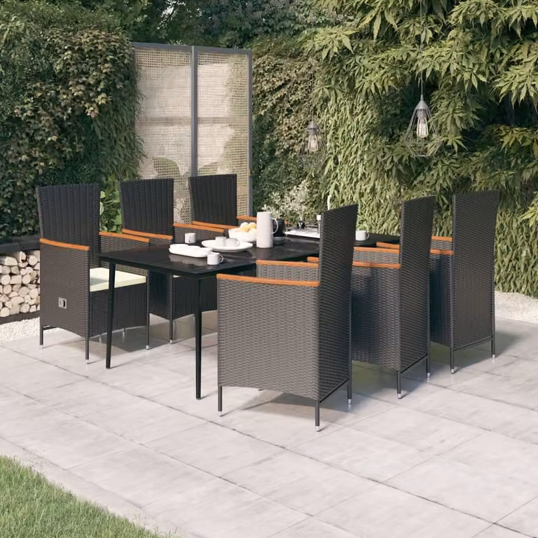 The Living Store Set da pranzo da giardino 7 pezzi con cuscini nero