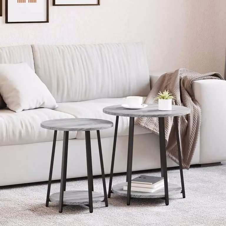 Set di 2 tavolini da soggiorno vidaXL in stile industriale, colore Grigio Sonoma e Nero, L/P/H: 50 x 50 x 51 cm