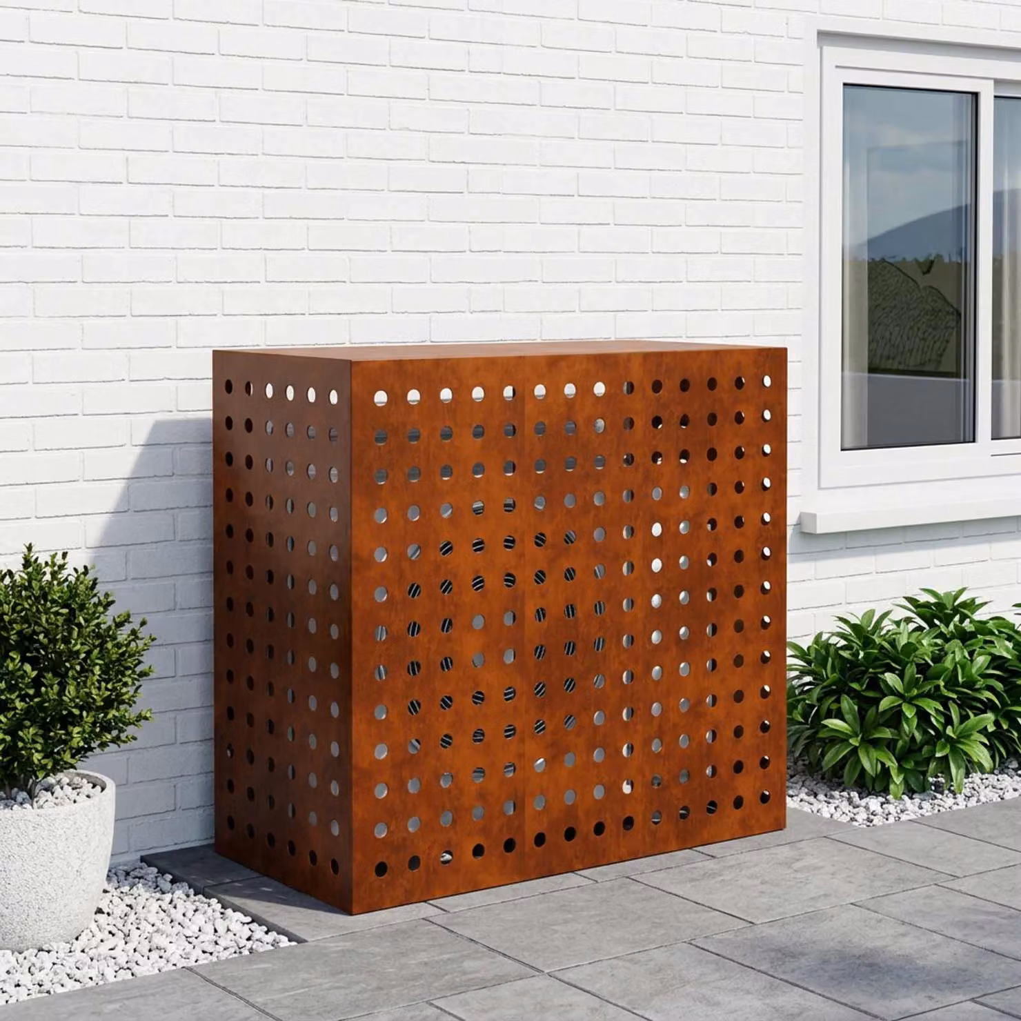 Copertura per condizionatore d'aria vidaXL in acciaio, colore ruggine, L 110 x P 50 x H 105 cm