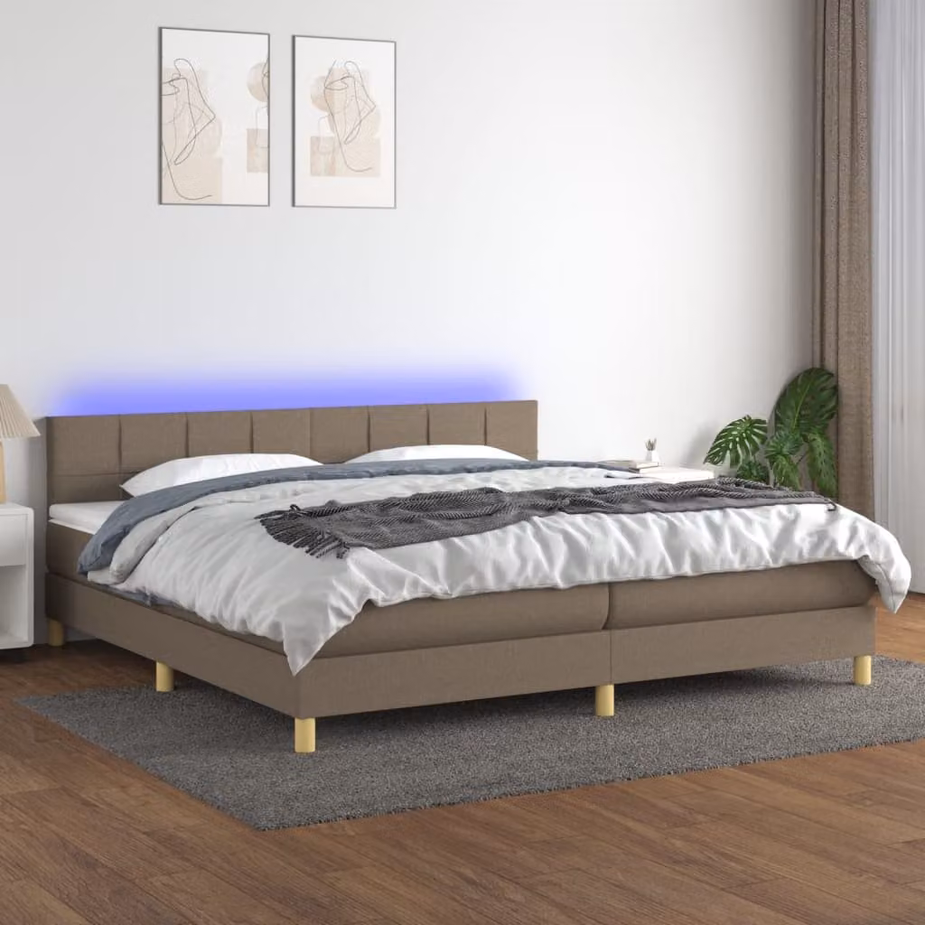Letto Ibrido con Materasso a Molle Insacchettate e Illuminazione LED vidaXL, Colore Tortora, L/P/H: 200 x 200 x 88 cm