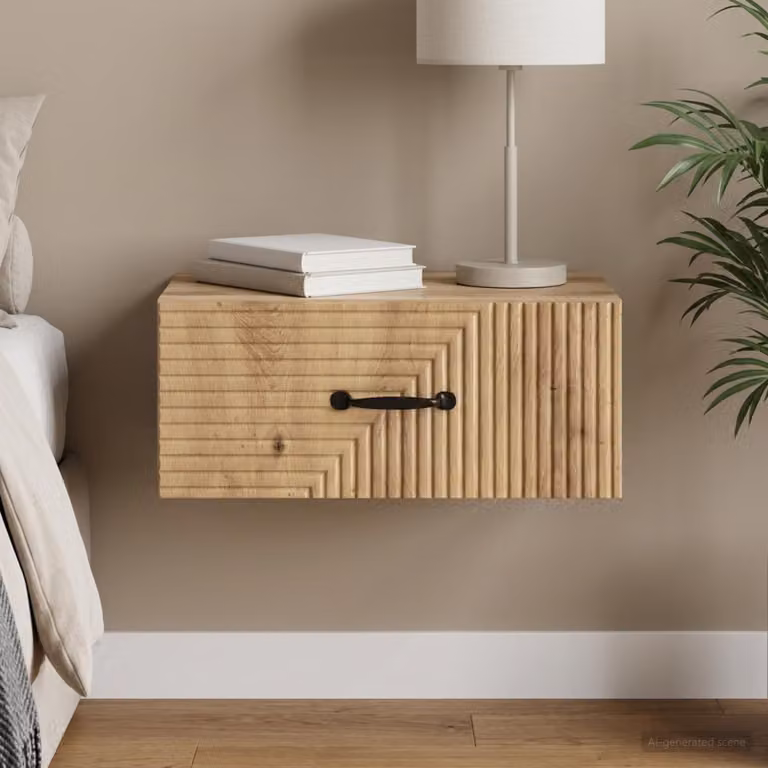 vidaXL Mobiletto da notte sospeso in Rovere moderno L: 49 cm, P: 34,5 cm, H: 20 cm
