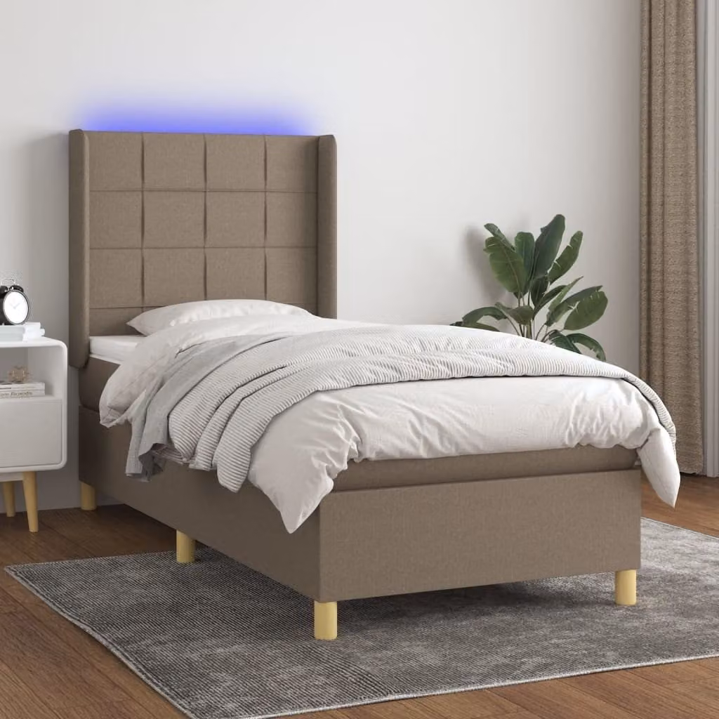 Maison Exclusive - Letto a Molle con Materasso e LED Tortora 90x200 cm in Tessuto