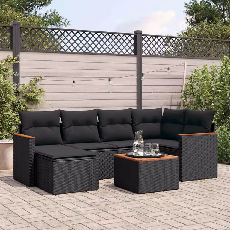 Set di Divani da Giardino vidaXL a Forma di L con Cuscini e Tavolino Nero