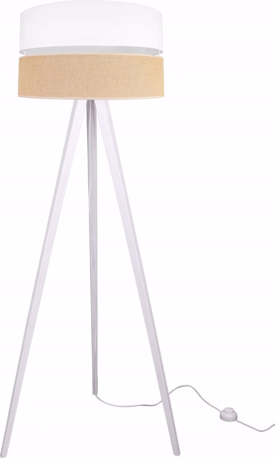 Lampada da terra a tre gambe con paralume in legno, 45 cm, bianca
