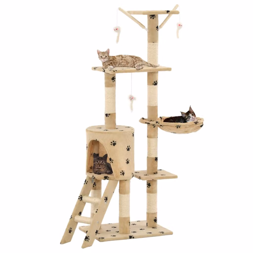 vidaXL Tiragraffi per gatti in sisal 138 cm Beige a forma di zampa