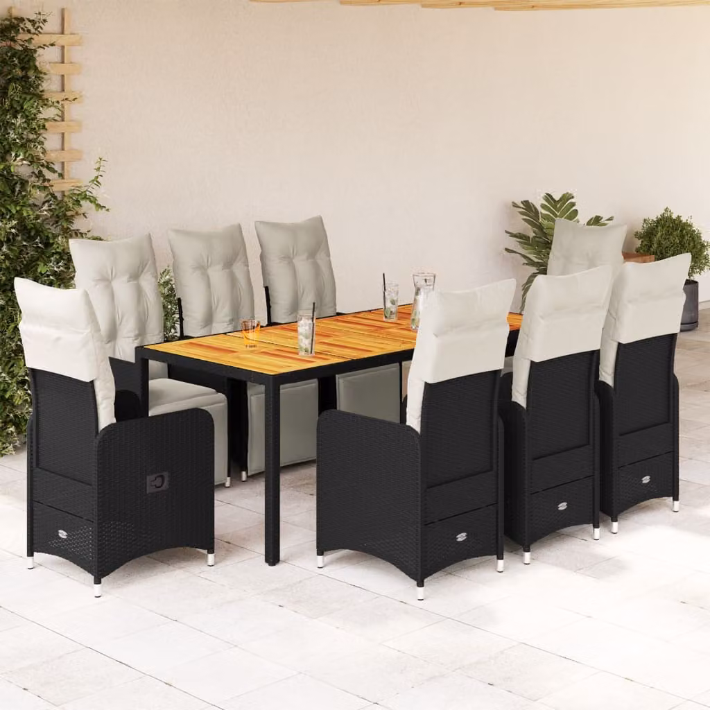 Maison Exclusive - Set da giardino bistrot 9 pezzi con cuscini in polyrattan nero