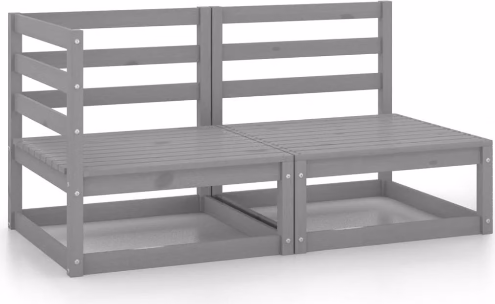 Set Divani da Giardino 2 pz Grigio in Legno Massello di Pino