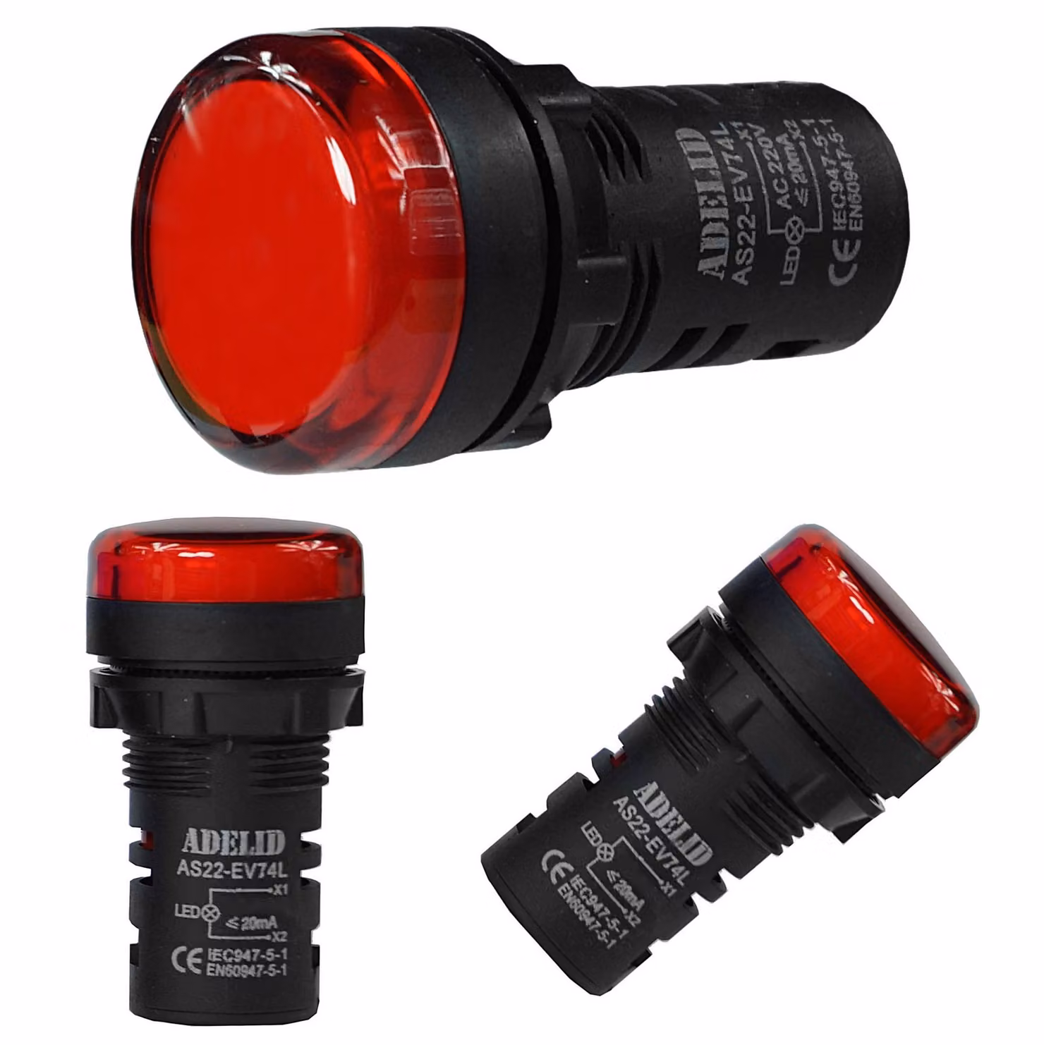 Segnalatore luminoso a LED, spia di controllo, 12V, diametro 22mm, rosso