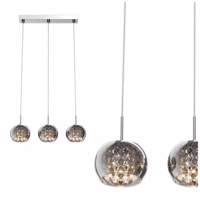 Plafoniera a sospensione 3x sfera in vetro cromato argento trasparente Zuma Line Crystal P0076-03N-B5FZ