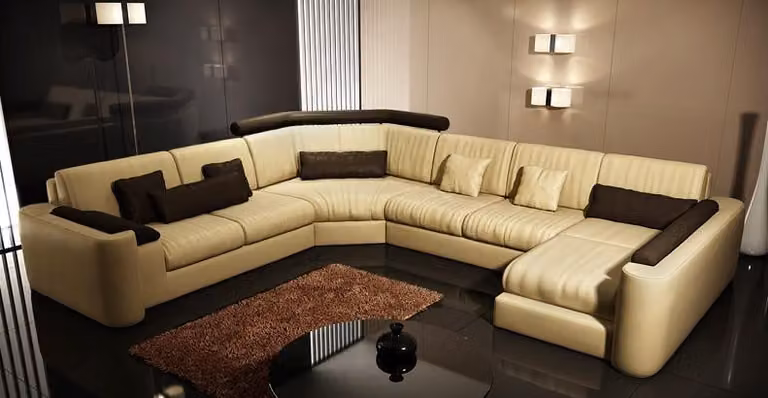 Divano angolare moderno, rivestito in pelle, design elegante, set di divani, soluzione d'arredo per il soggiorno, modello PH347
