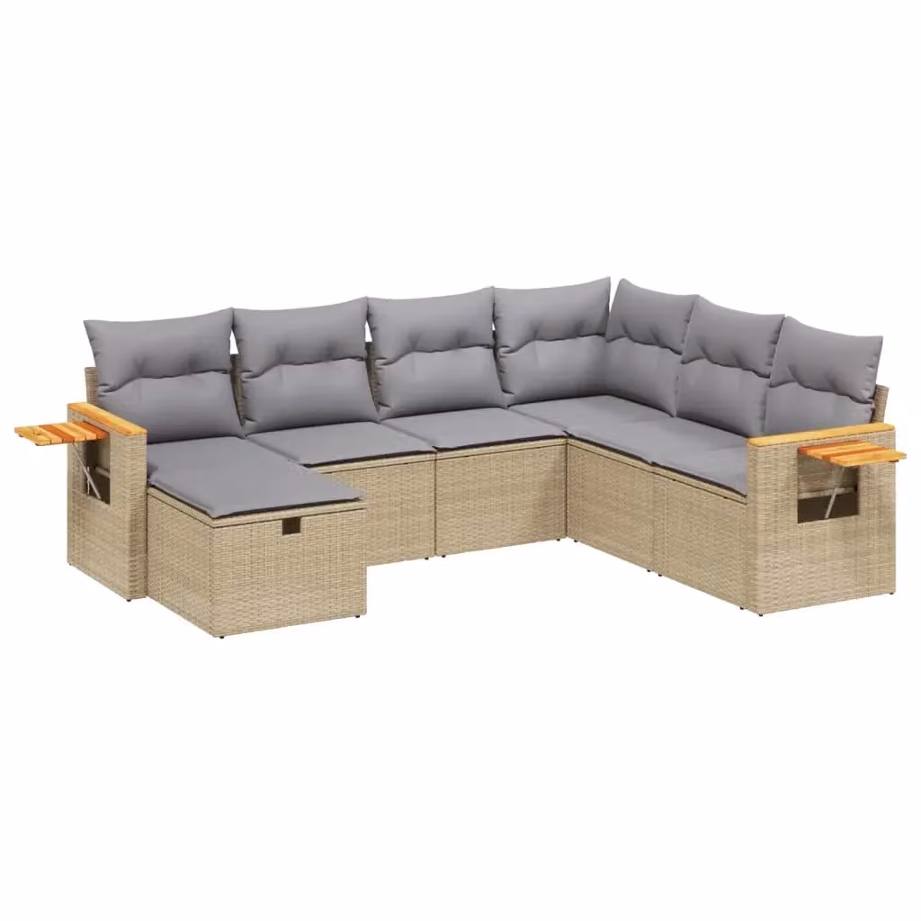 vidaXL Set Divano da Giardino a L 7 pz in Polyrattan con Cuscini Beige e Grigio – 2