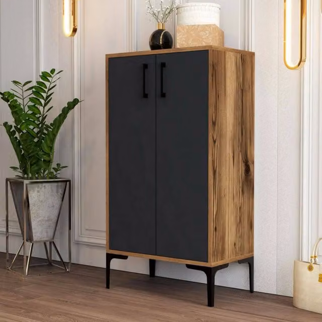 Scarpiera Axarix DMORA, Mobile porta scarpe moderno con ante a battente, Marrone e Antracite, L: 60 cm, P: 35 cm, H: 111 cm – 1