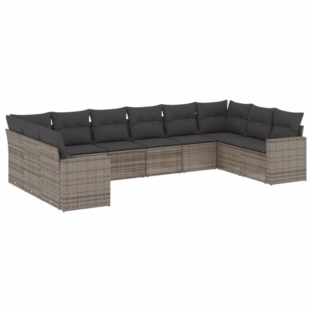vidaXL Set Divano da Giardino a L 10 pz in Polyrattan Grigio con Cuscini Imbottiti e Coperture Rimosse – 2
