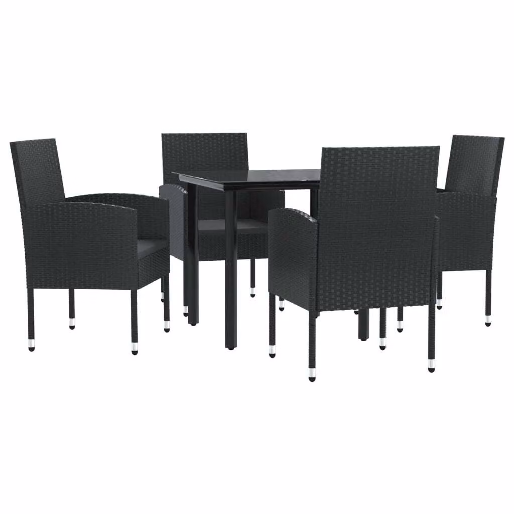 vidaXL Set da pranzo da giardino 5 pezzi in polirattan nero e acciaio