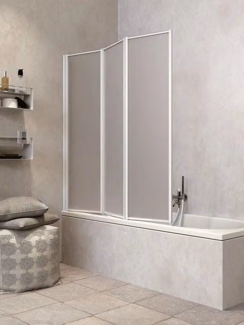 Box Sopravasca con ante pieghevoli in acrilico e telaio bianco - Pieghevole 3 Ante Misura: 180-181 x H 140 cm