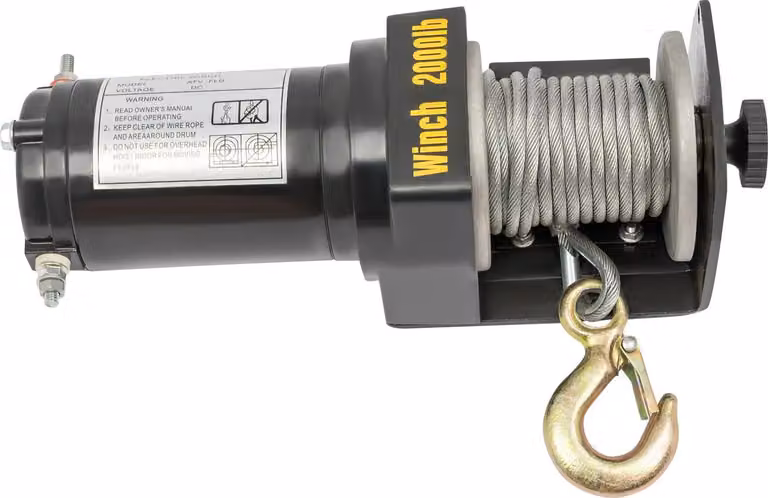 Argano elettrico - Argano di sollevamento/trazione con comando manuale - 12 V CC - 200 kg di sollevamento - 900 kg di trazione - 4 m/min - Fune in acciaio 4 mm - IP67 - Nero