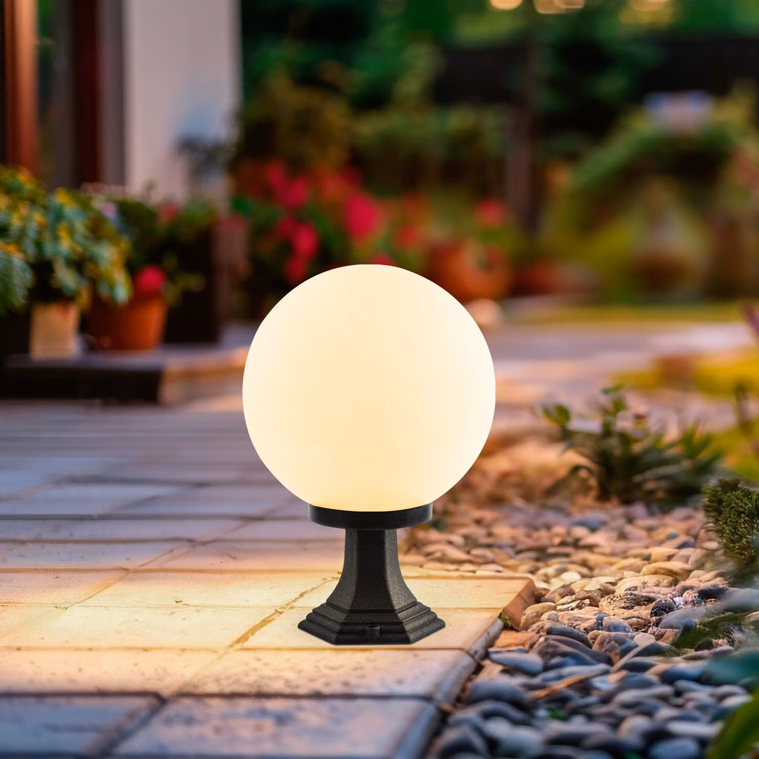 Opviq, GLORIA-14084-25-A, Lampada da terra per esterni, nera, CORPO IN PLASTICA, 25 x 25 x 38 cm