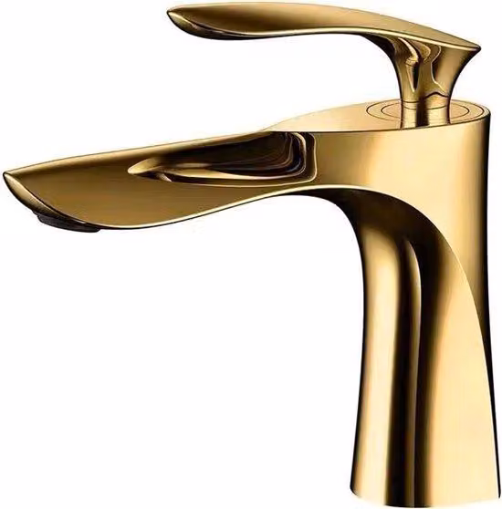 Miscelatore per bagno con effetto cascata, miscelatore monocomando, sciacquone, colore oro