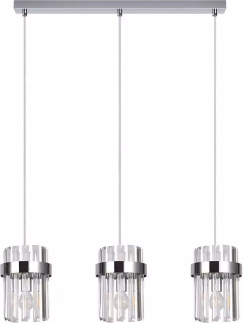 Lampada a sospensione moderna Light Prestige in vetro trasparente e metallo cromato, dimmerabile, con 3 portalampada E14 – 1