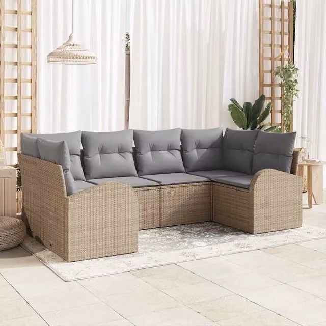 Set Divano da Giardino 6 pz Beige e Grigio Chiaro polyrattan 3354849