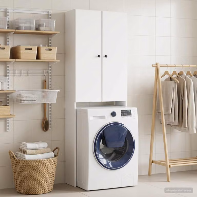 Mobiletto da bagno vidaXL BREDA bianco moderno con ante a battente L: 66 cm, P: 25,5 cm, H: 190 cm
