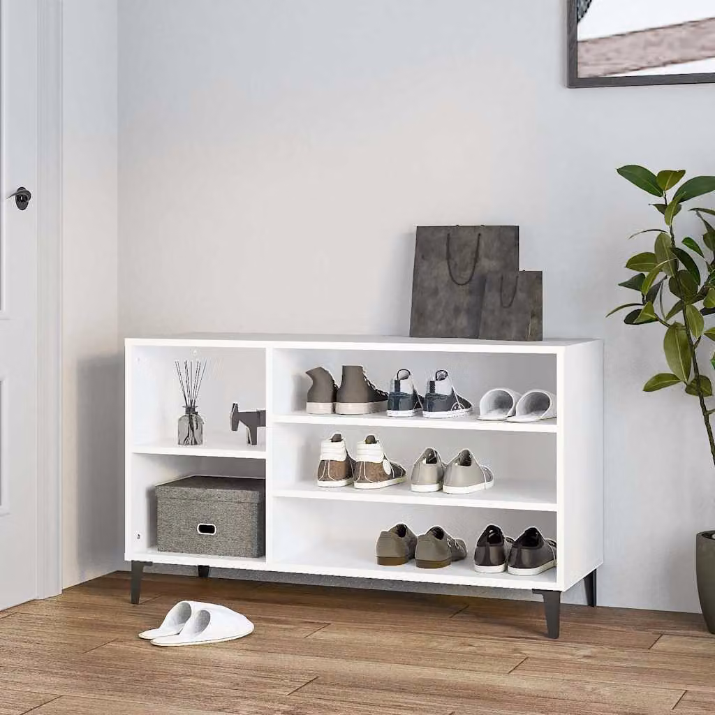 Scarpiera moderna vidaXL bianca con ripiani in legno e metallo, L: 102 cm, P: 36 cm, H: 60 cm