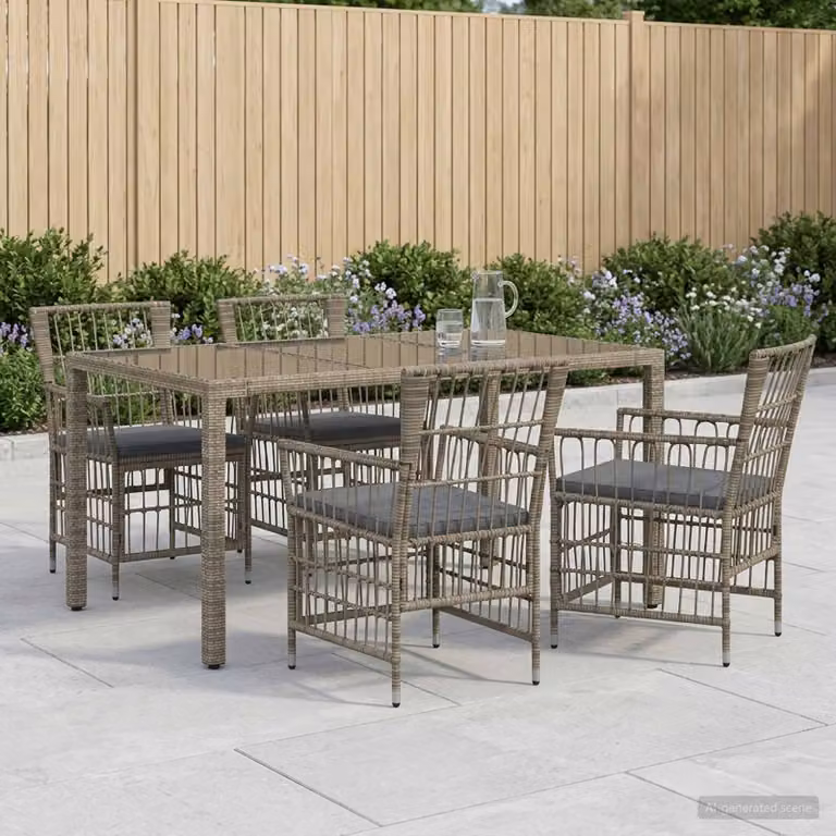 Set da pranzo per esterni vidaXL in polyrattan e vetro Grigio