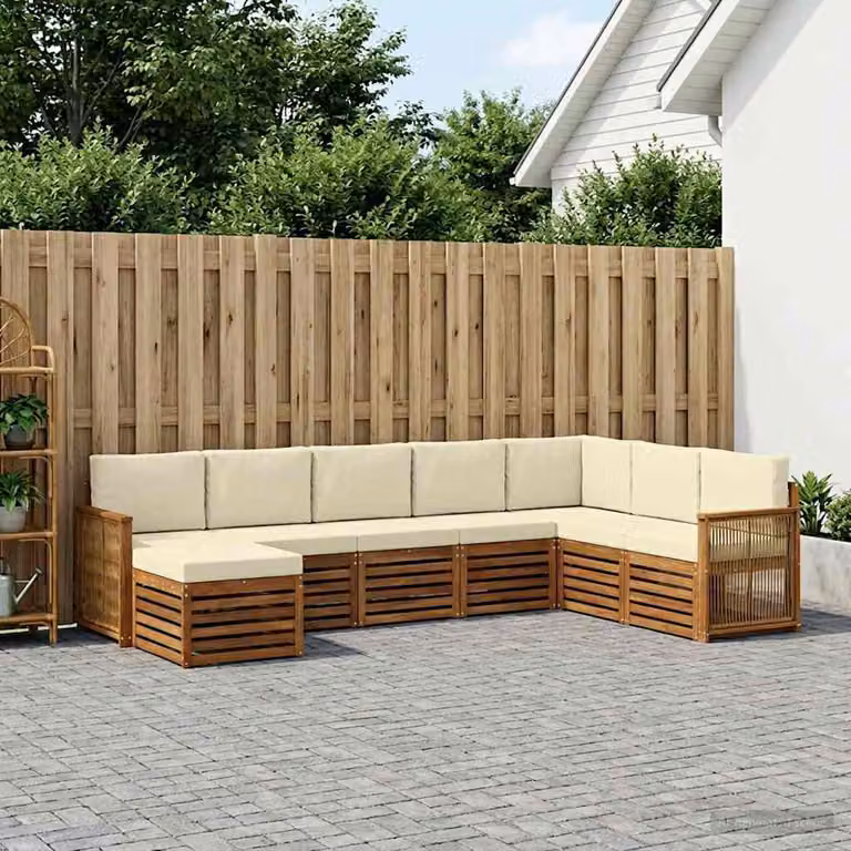 Set di divani da esterno vidaXL 8 pz in legno di acacia con cuscini, forma a L, colori naturale, beige e crema