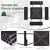 Set Tavolo da Picnic Quadrato con 4 Panche per 8 Persone Costway, Nero, con Foro per Ombrellone e Telaio in Acciaio Verniciato a Polvere – 2