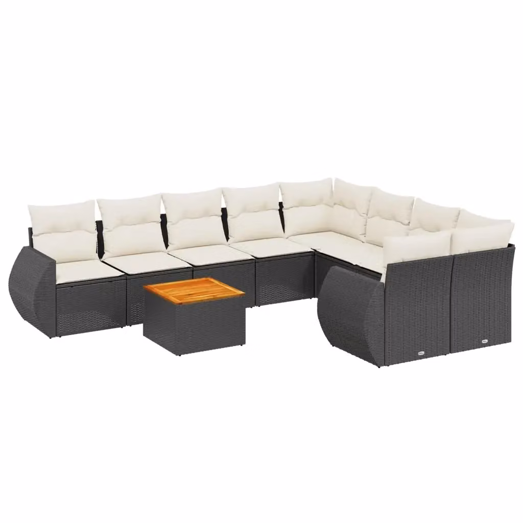 Set di divani da giardino vidaXL a forma di U composto da 9 pezzi in polyrattan nero con cuscini inclusi – 2
