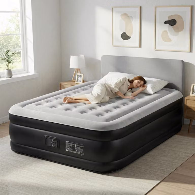Materasso gonfiabile LEADZM con pompa integrata, 203 x 153 x 45 cm. Materasso gonfiabile con superficie morbida e traspirante, materasso gonfiabile, colore grigio