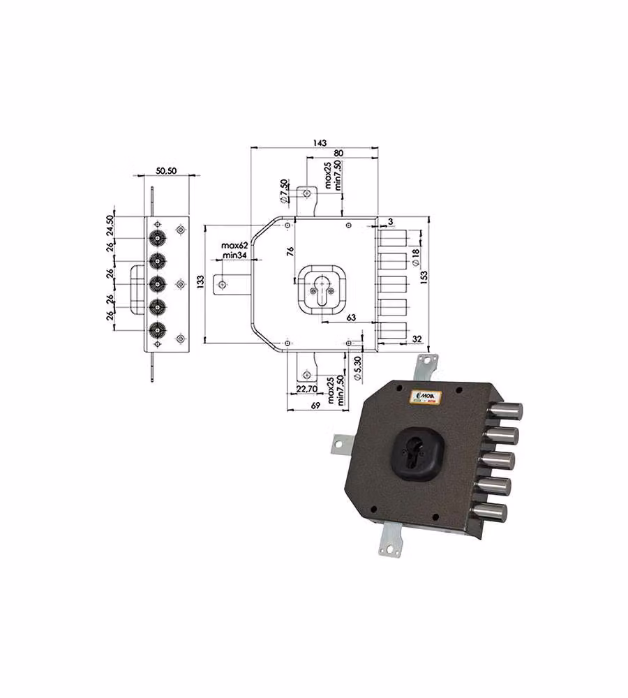 Serratura Sicura Quintupl.Dx Cilindro  A455 Moia