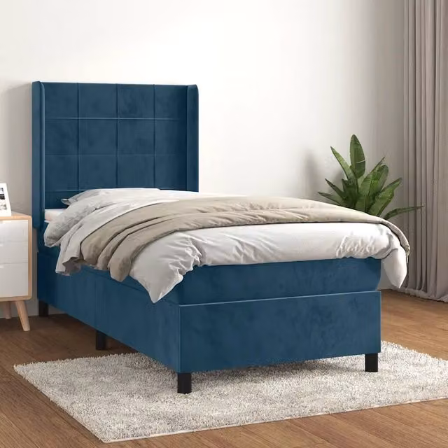 Letto Ibrido vidaXL con Struttura in Legno di Larice e Rivestimento in Velluto Blu e Bianco L/P/H: 90 x 190 cm – 1