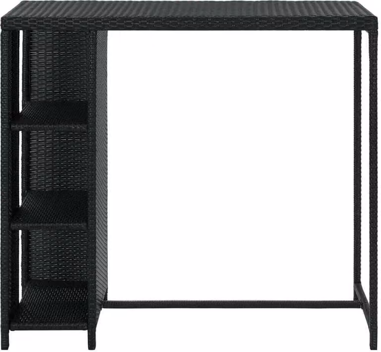 Tavolo da Bar con Ripiani Nero 120x60x110 cm in Polyrattan
