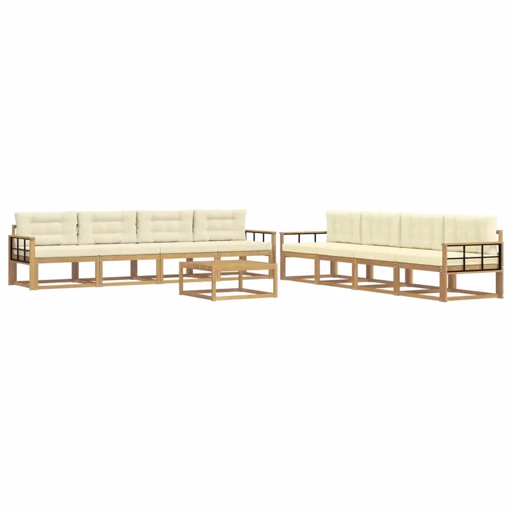Set di mobili da giardino vidaXL composto da 9 pezzi con divani, tavolino da caffè e cuscini in tessuto bianco e beige con struttura in legno di acacia trattato – 2