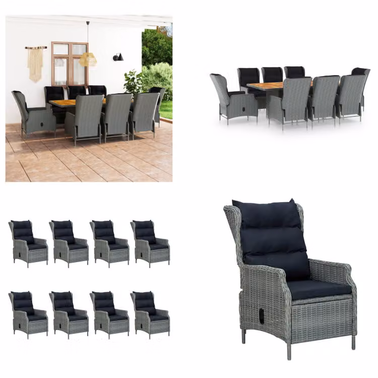 vidaXL Set da pranzo da giardino 9 pezzi con cuscini in poly rattan grigio chiaro - Set di mobili da giardino - Set di mobili da giardino - Tavolo e sedia da giardino - Tavoli e sedie da giardino