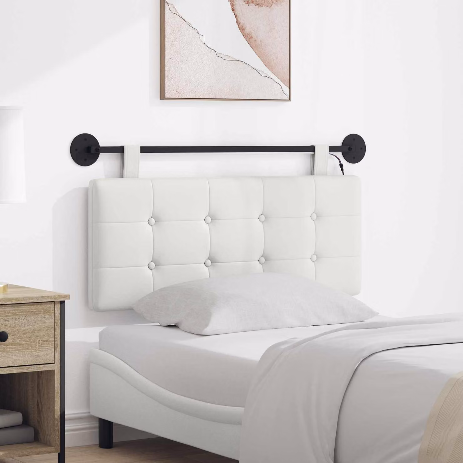 Testiera sospesa vidaXL con luce LED integrata in similpelle bianco moderno
