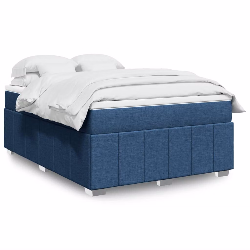 vidaXL Giroletto a Molle con Materasso Blu e Bianco in Tessuto L: 160 cm, P: 200 cm