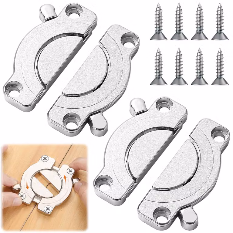 Set di 2 connettori per piani di tavolo, in lega di zinco, dimensioni 77x79x8 mm, colore argento