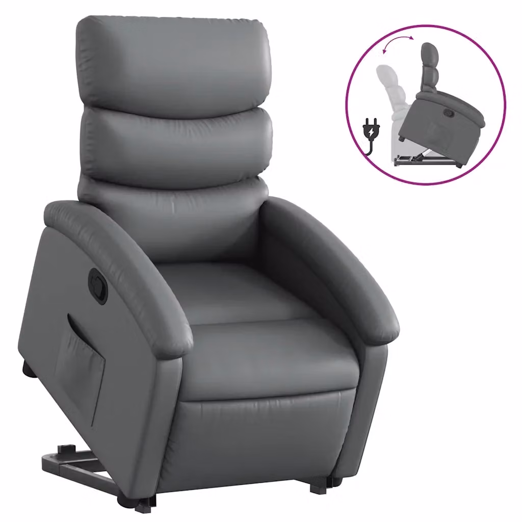 Poltrona Alzapersona Reclinabile vidaXL Grigia in Similpelle con Assistenza Elettrica per Senior – 2