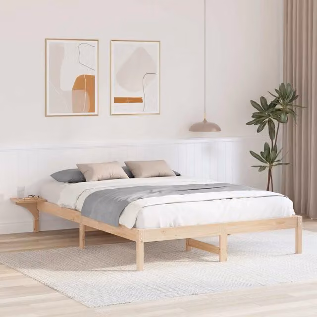 Struttura letto in pino massello naturale con giroletto e doghe fisse L/P: 140 x 200 cm