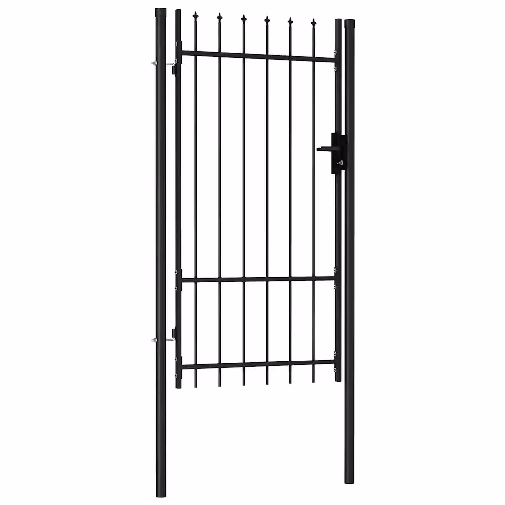 Cancello singolo per recinzione vidaXL con punta in acciaio, Nero, L: 1 m, H: 1,75 m – 2