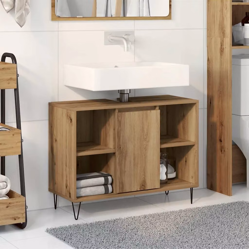 Mobile da bagno vidaXL moderno in legno marrone con ante a battente e ripiani interni L: 80 cm, P: 33 cm, H: 60 cm