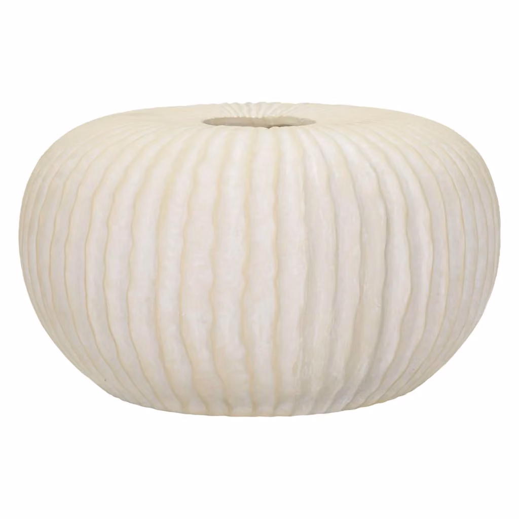 Vaso Famimiso in ceramica con texture irregolare, design astratto e minimalista, colore bianco crema e beige, H: 23,0 cm, L: 40,0 cm, P: 9,5 cm – 2