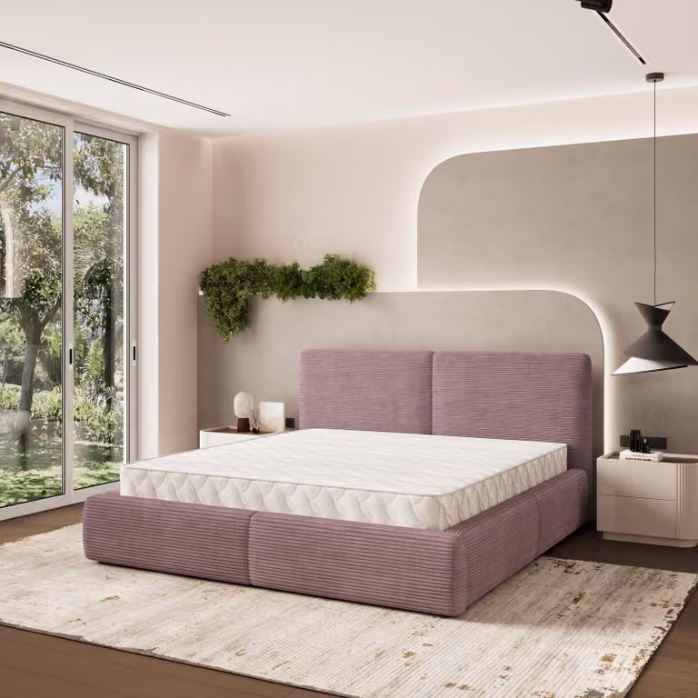 Masseno Letto imbottito FELURO 180x200 cm, Letto imbottito con comodini - Viola, POSO 130