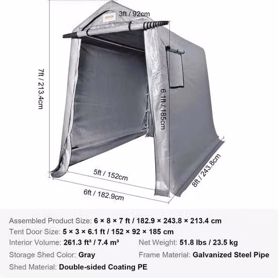 Tenda - Carport Sostitutiva Copertura - Garage Tenda - Raccoglitore Portatile - Raccoglitore Esterno - 6FT x 8FT - Impermeabile - Carico Elevato Tutti i Tempi - Raccoglitore per Auto, Camioncino - Grigio