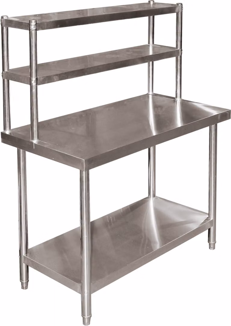 Wiltec tavolo da lavoro in acciaio inox 120x60x145cm Tavolo da cucina con ripiano a due livelli e gambe regolabili in altezza per la cucina